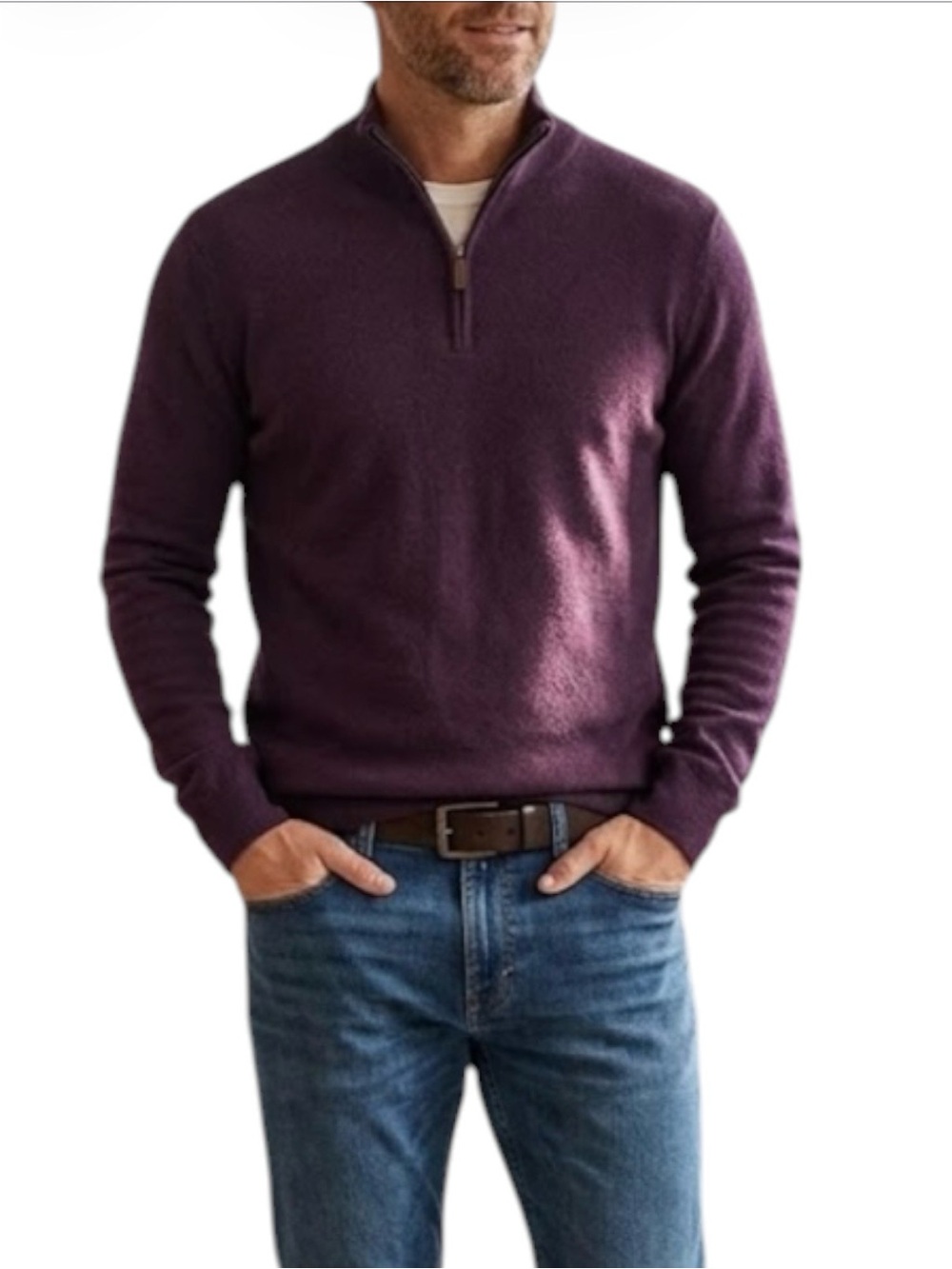 Nordstrom Half Zip Cotton Cashmere Sweater Purple L Preppy Business Casual